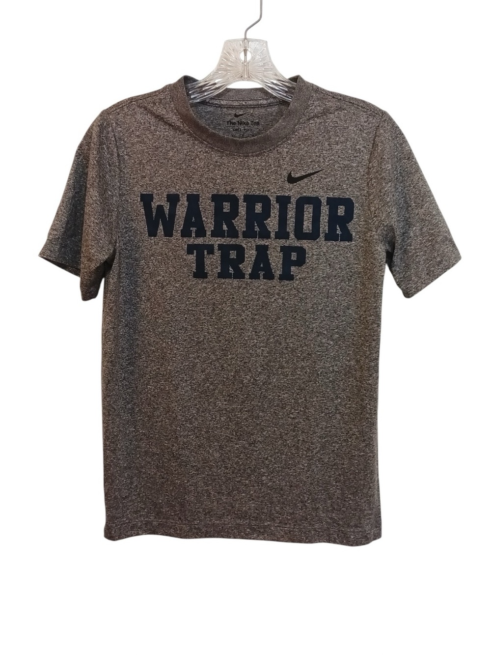 Nike Boy’s Gray Heather Dri Fit Tee with Navy 'WARRIOR TRAP' Print Size L